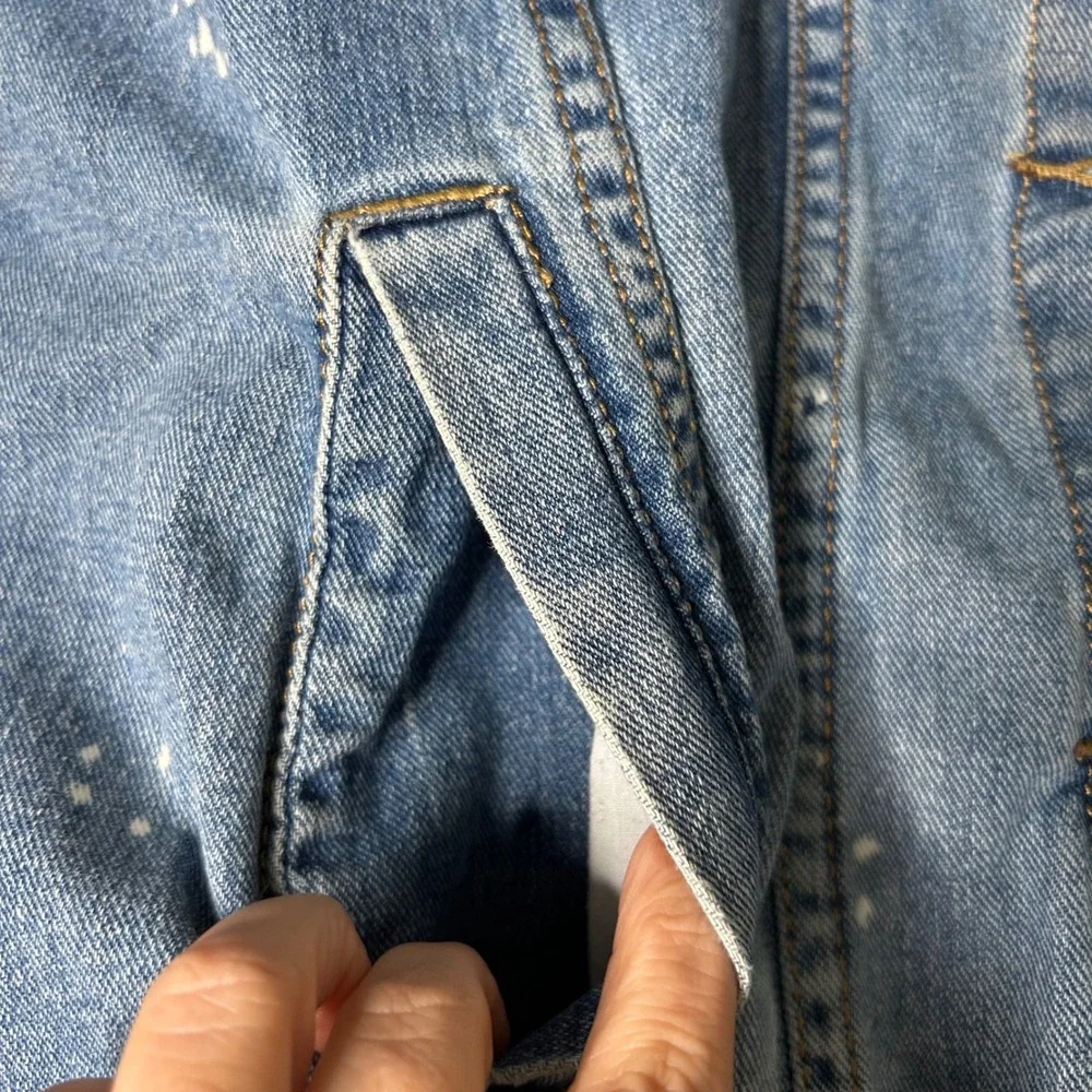 Distressed long‎ Denim Jacket Paint Splatter ripped